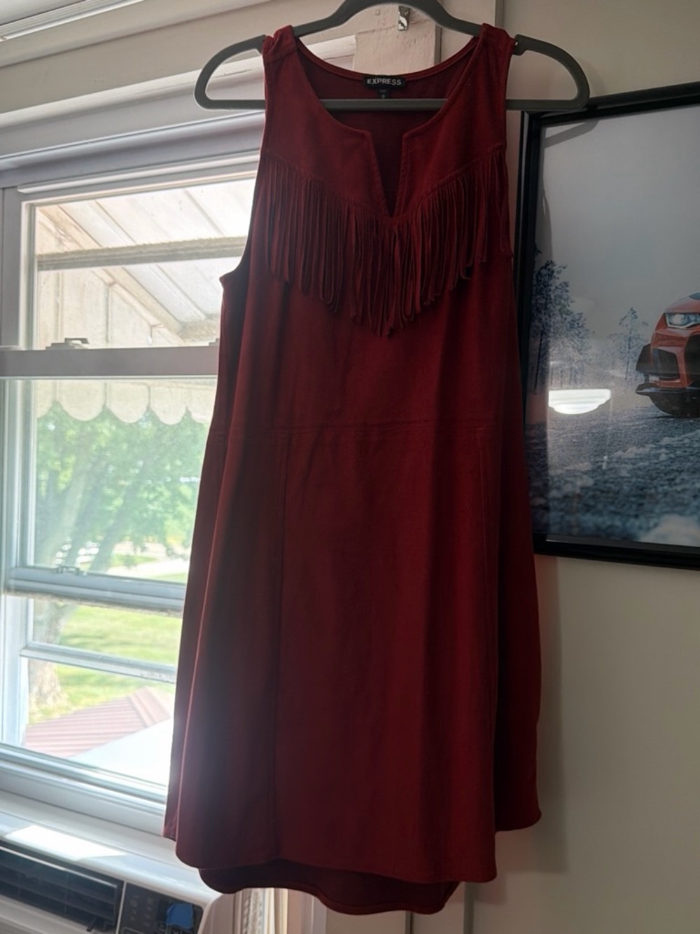 Express Sleeveless Fringe Mini Dress in Burgundy